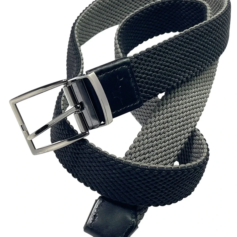 Tommy Bahama Men's Belt Two-Tone‎ Stretch Webbed Woven Belt Grey/Black L/XL EUC